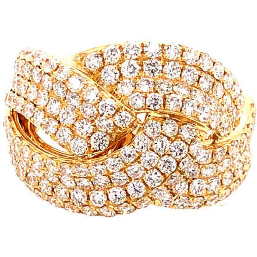 18K Yellow Gold Wide Crossover Ring with Pavé Set Round Diamonds by Afarin