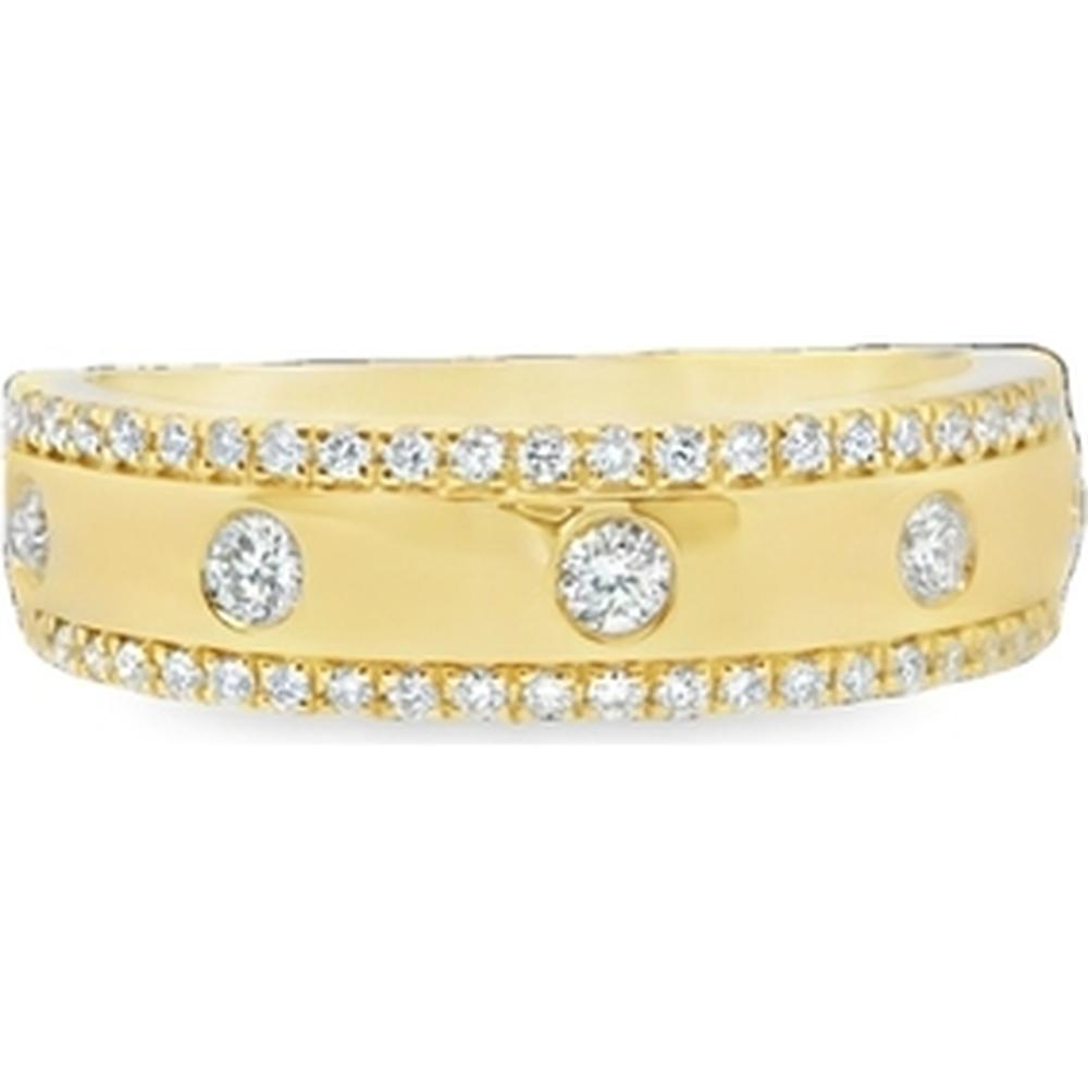 18K Yellow Gold Wide Diamond Band Ring with Bezel-Set Round Diamonds and Pavé Diamond Edges by Afarin