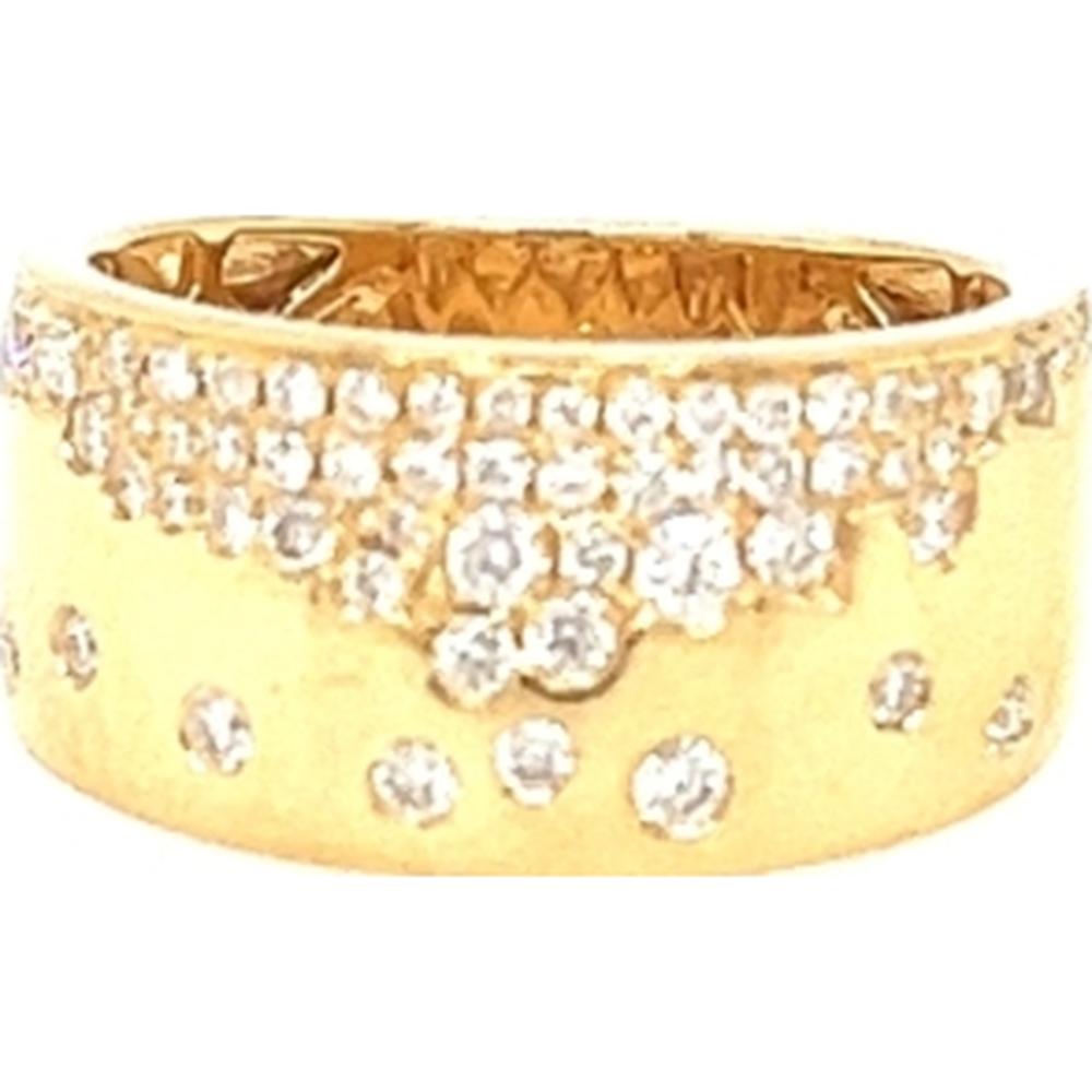 18K Yellow Gold Wide Diamond Band Ring with Cascading Round Diamonds by Afarin