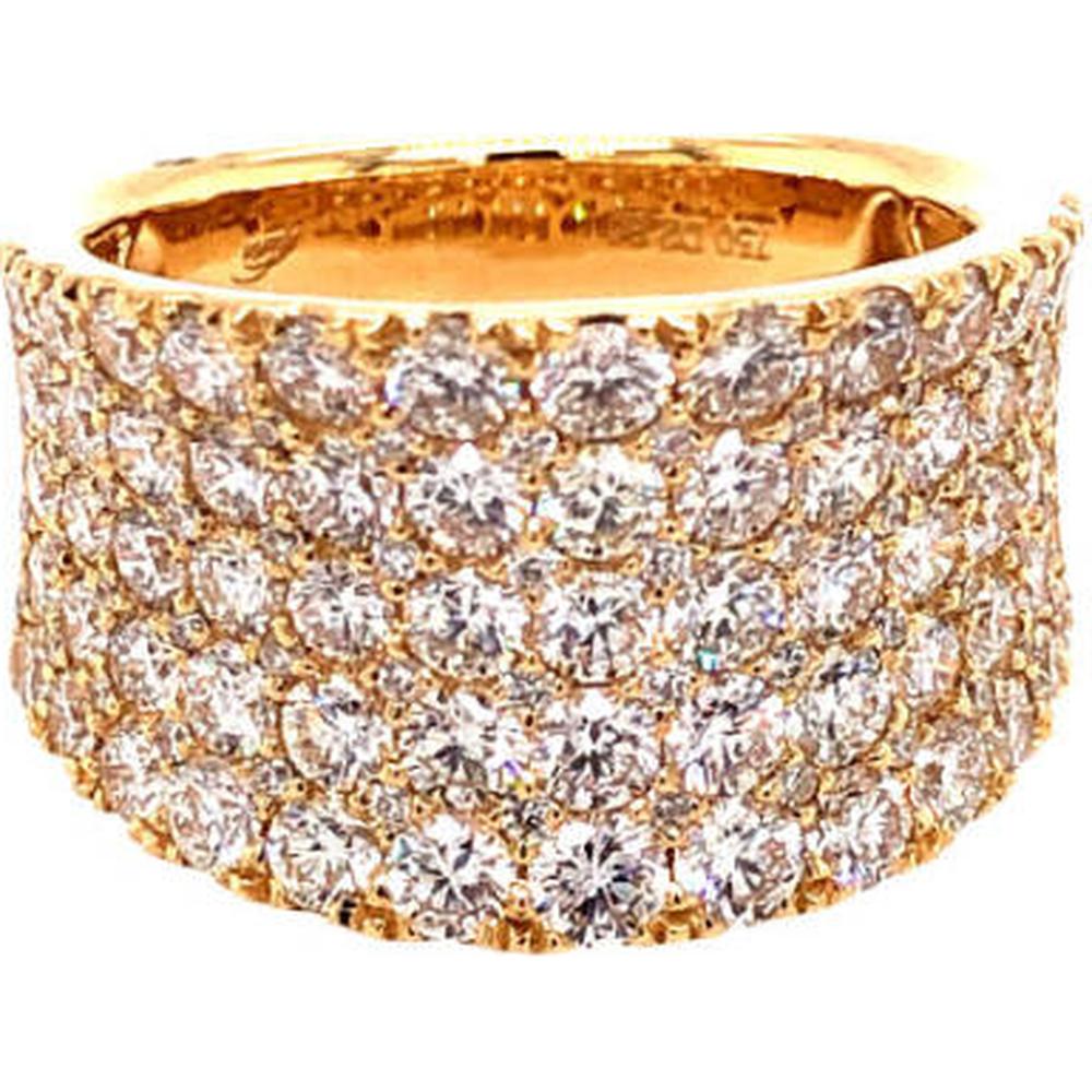 18K Yellow Gold Wide Diamond Band Ring with Pavé-Set Round Diamonds by Afarin