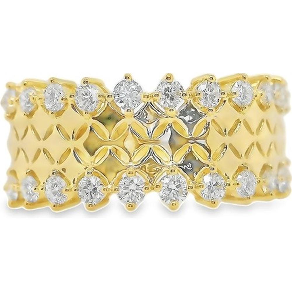 18K Yellow Gold Wide Diamond Band Ring with Round Diamonds by Afarin