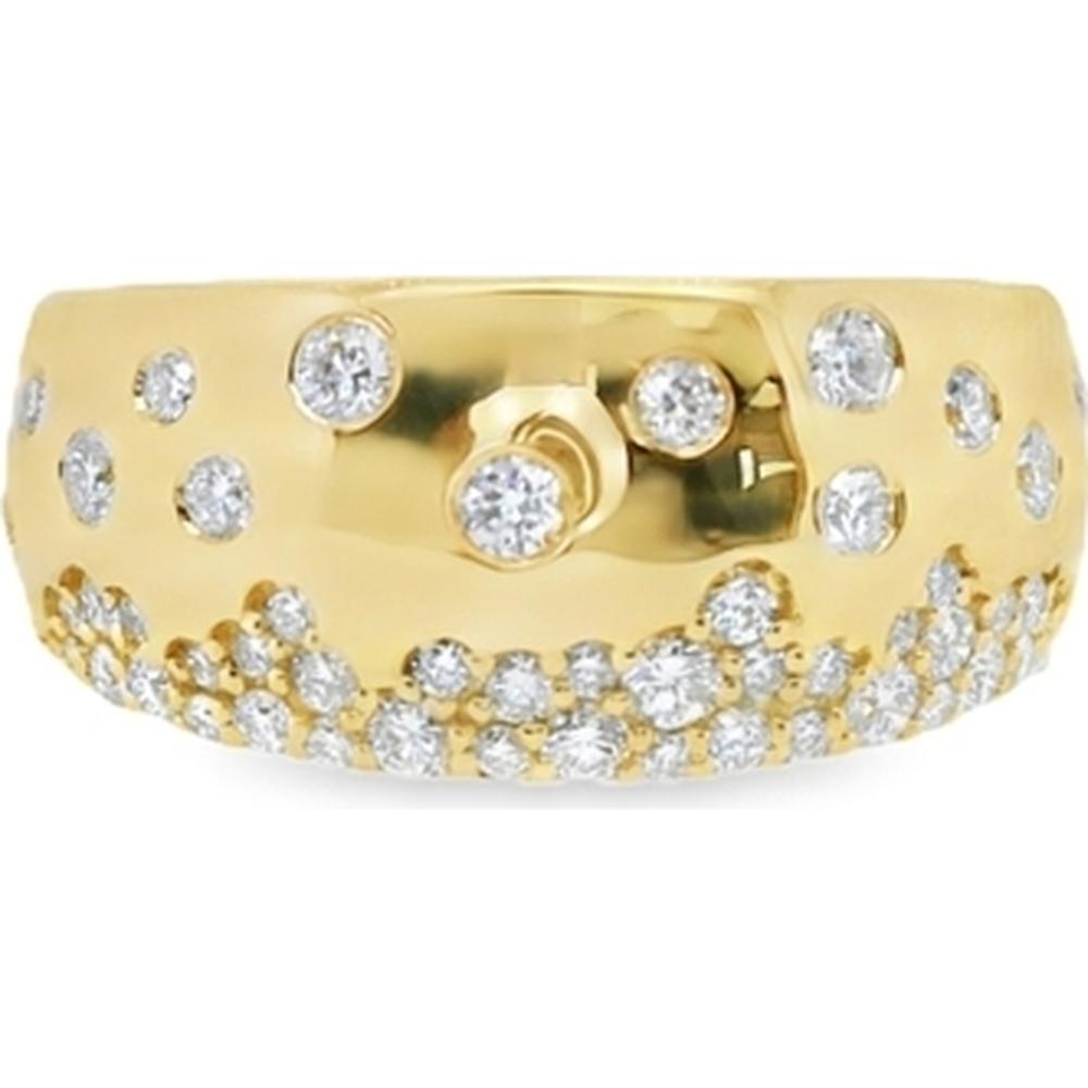 18K Yellow Gold Wide Diamond Band Ring with Scattered Round Diamonds by Afarin