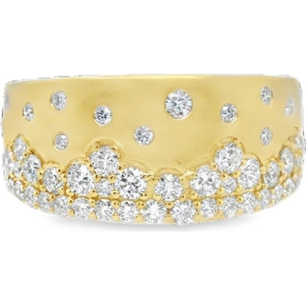 18K Yellow Gold Wide Diamond Band Ring with Scattered Round Diamonds by Afarin