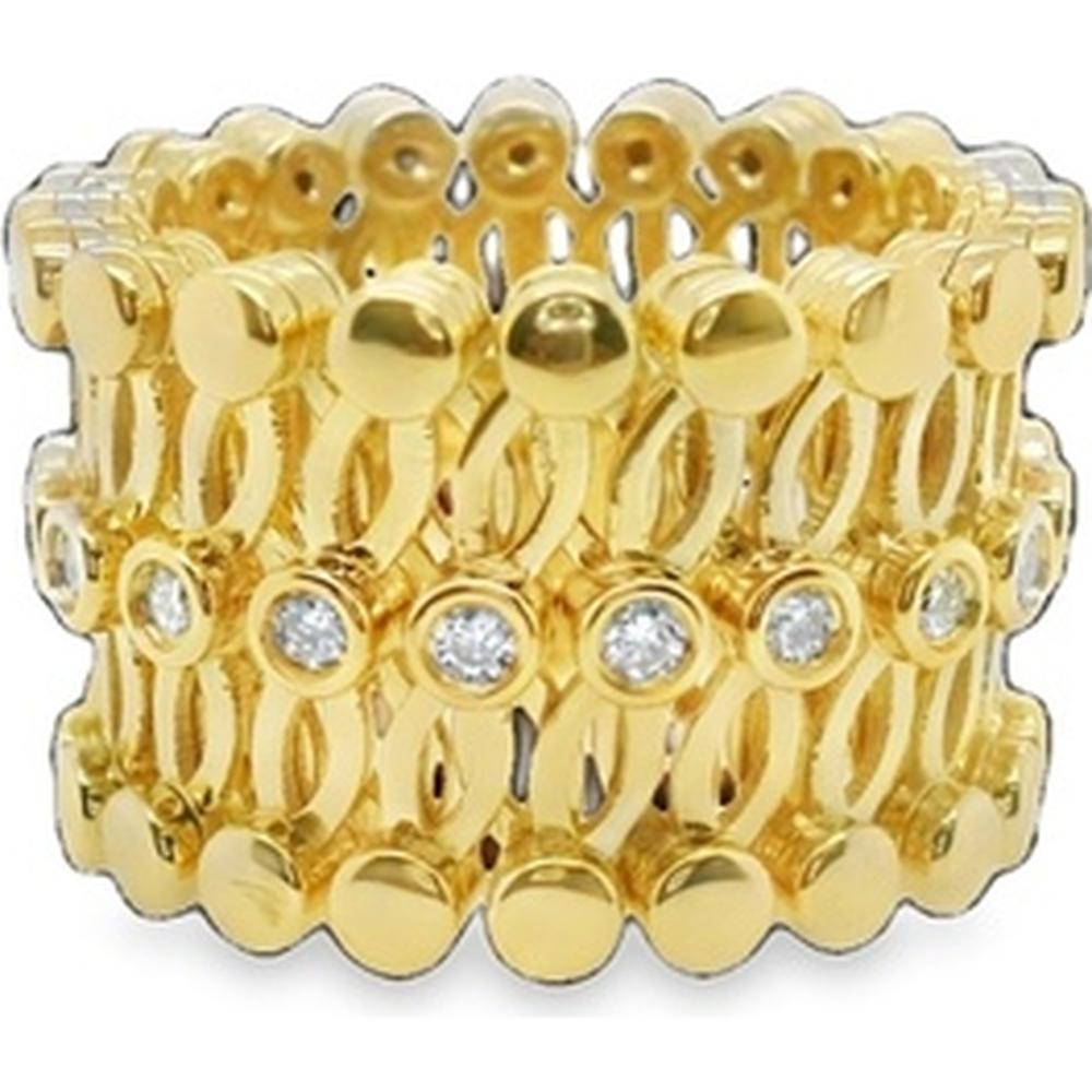 18K Yellow Gold Wide Diamond Fashion Ring with Round Diamonds by Afarin
