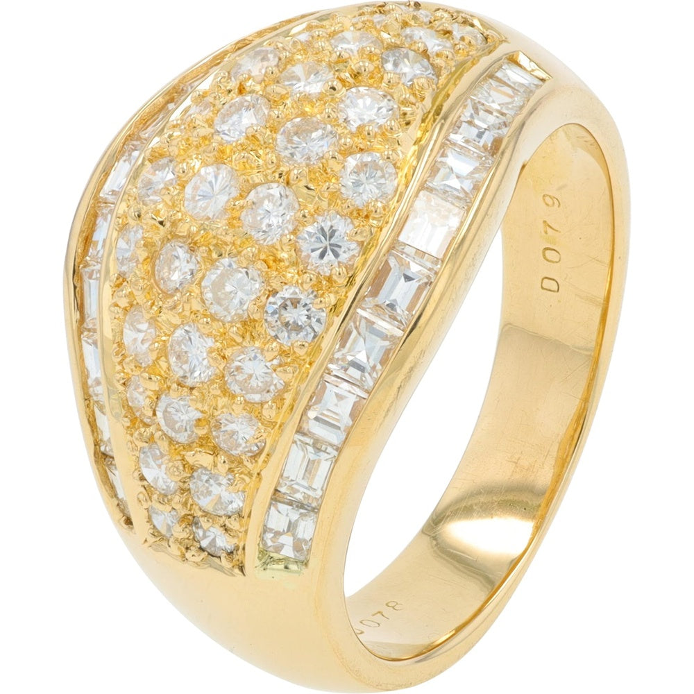 18K Yellow Gold Wide Dome Ring with Pavé Set Round and Square-Cut Diamonds - 1.57 Carat Total Diamond Weight