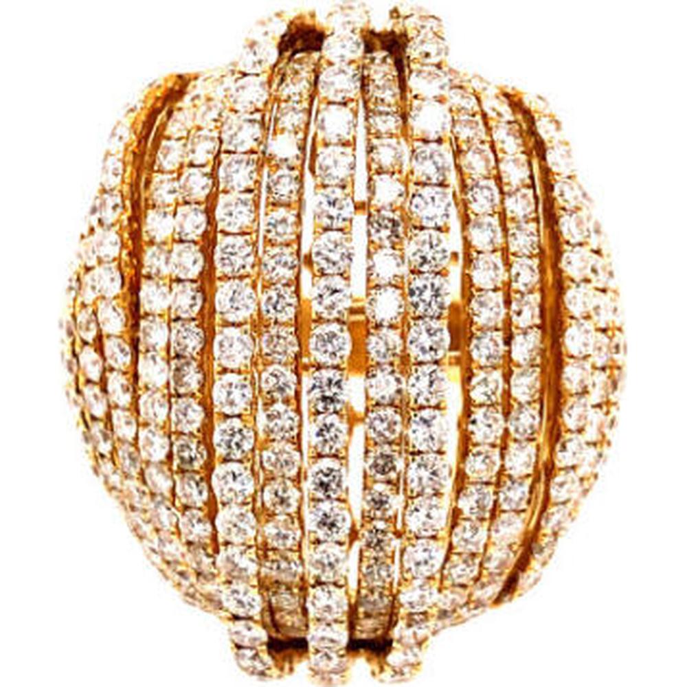18K Yellow Gold Wide Domed Diamond Band Ring with Multi-Row Round Diamonds by Afarin