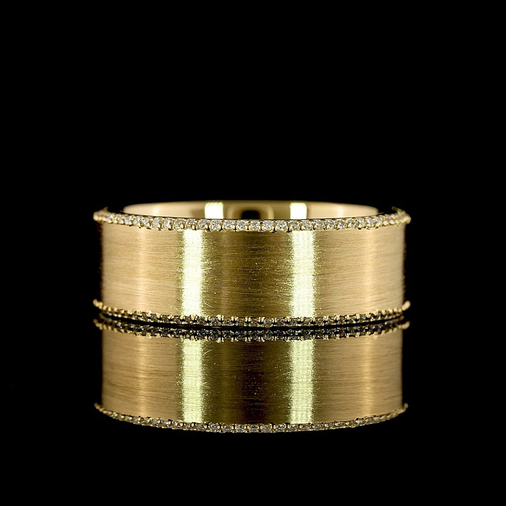 18K Yellow Gold Wide Eternity Ring with Triple Row Brushed Finish and Round Lab Diamonds - 0.29 Carats Total Diamond Weight - Covaloro Fine Jewelry