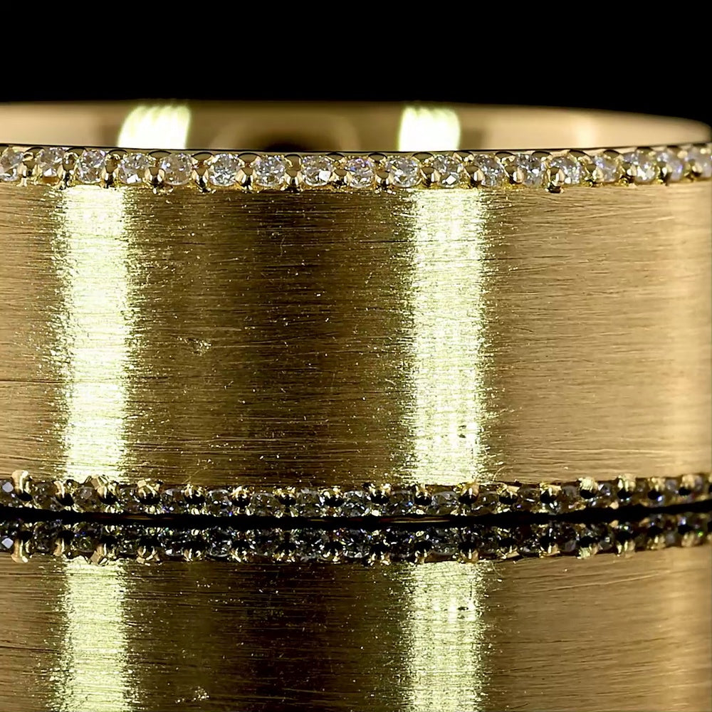 18K Yellow Gold Wide Eternity Ring with Triple Row Brushed Finish and Round Lab Diamonds - 0.29 Carats Total Diamond Weight - Covaloro Fine Jewelry