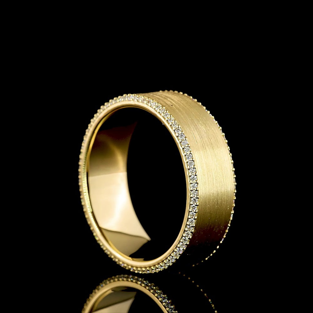 18K Yellow Gold Wide Eternity Ring with Triple Row Brushed Finish and Round Lab Diamonds - 0.29 Carats Total Diamond Weight - Covaloro Fine Jewelry