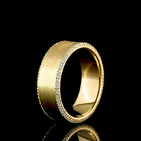18K Yellow Gold Wide Eternity Ring with Triple Row Brushed Finish and Round Lab Diamonds - 0.29 Carats Total Diamond Weight - Covaloro Fine Jewelry