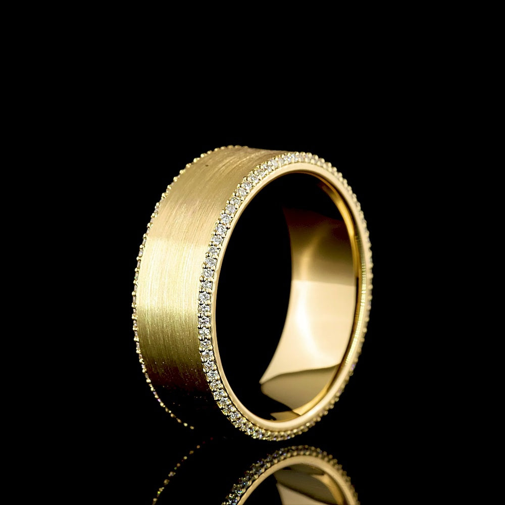 18K Yellow Gold Wide Eternity Ring with Triple Row Brushed Finish and Round Lab Diamonds - 0.29 Carats Total Diamond Weight - Covaloro Fine Jewelry