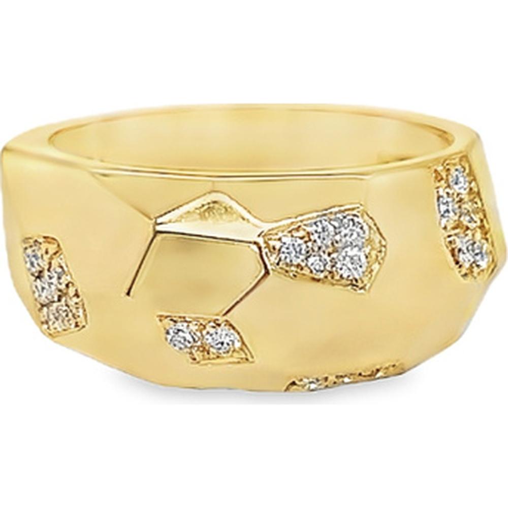 18K Yellow Gold Wide Geometric Diamond Ring by Afarin