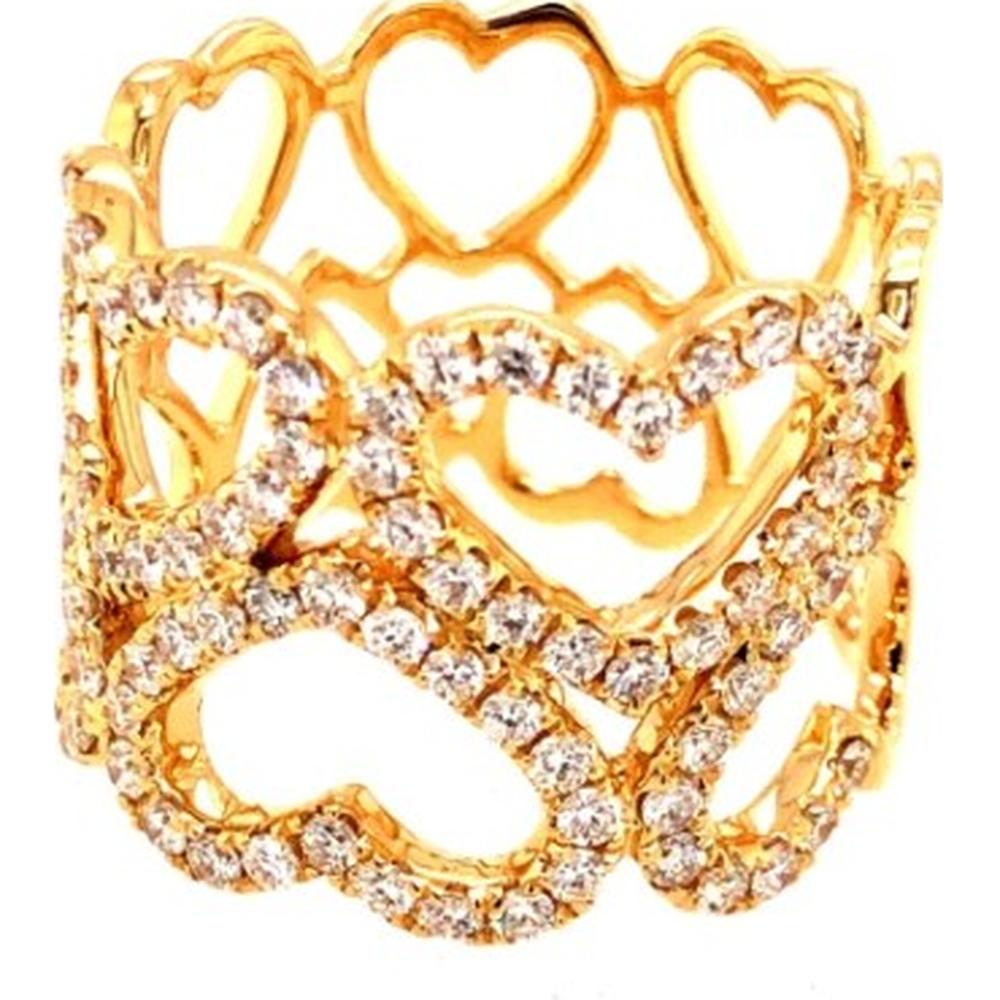 18K Yellow Gold Wide Heart Band Ring with Diamond Accents by Afarin