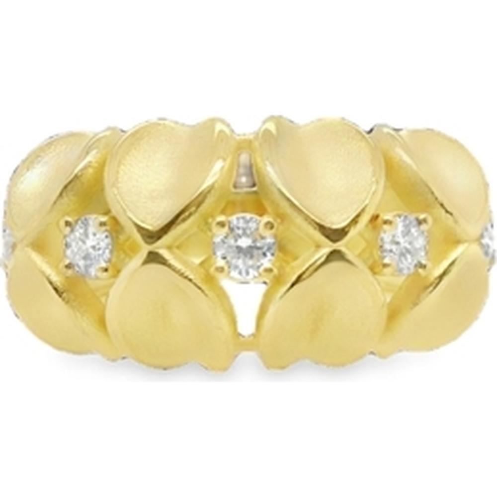 18K Yellow Gold Wide Heart Motif Band Ring with Round Diamonds by Afarin