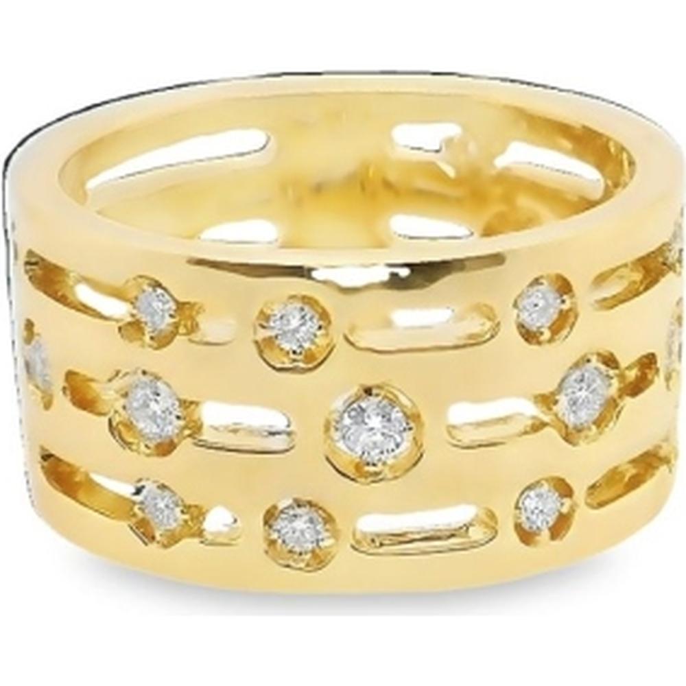 18K Yellow Gold Wide Openwork Band Ring with Round Diamonds by Afarin