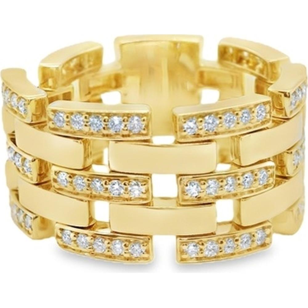 18K Yellow Gold Wide Openwork Band Ring with Round Diamonds by Afarin