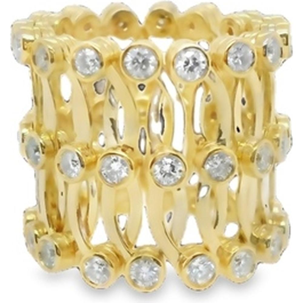 18K Yellow Gold Wide Openwork Band Ring with Round Diamonds by Afarin