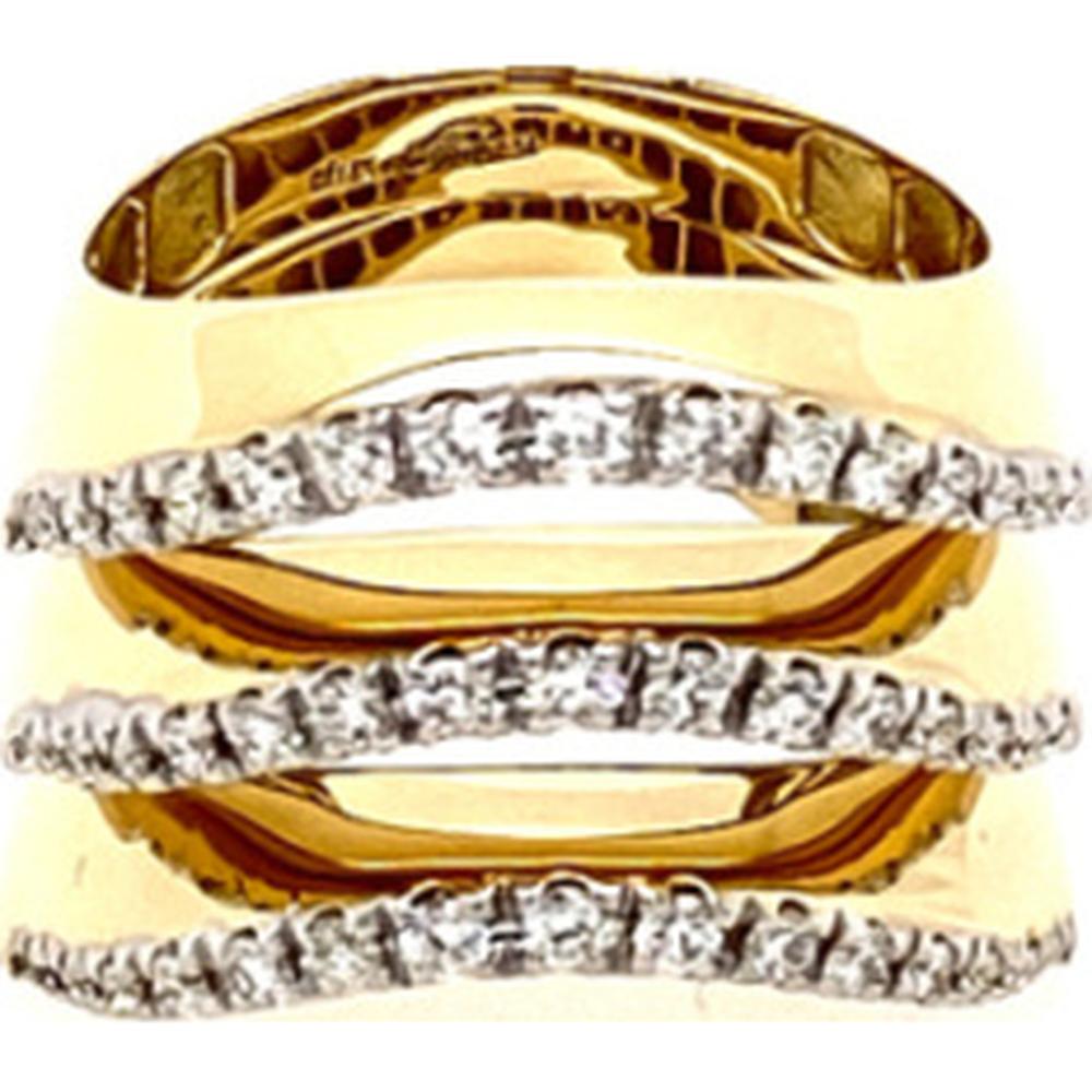 18K Yellow Gold Wide Openwork Band Ring with Triple Rows of Round Diamonds by Afarin