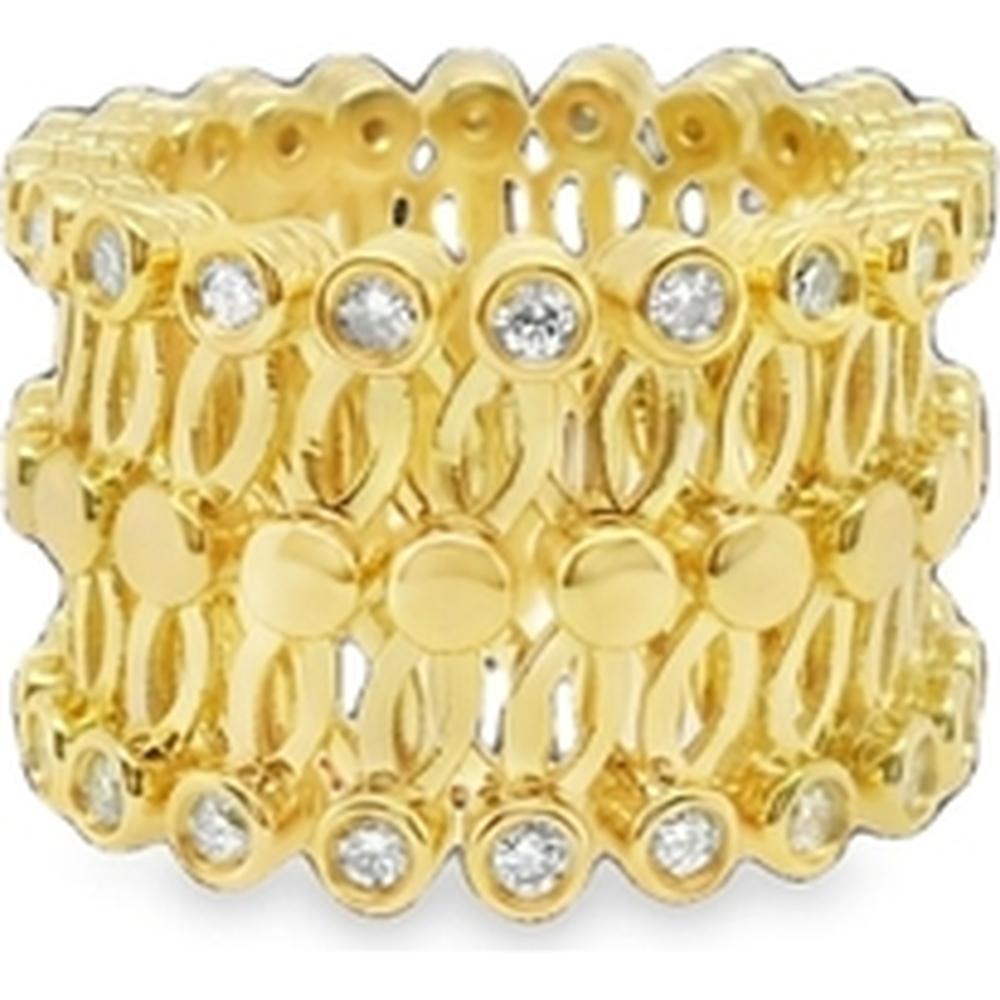 18K Yellow Gold Wide Openwork Diamond Band Ring by Afarin