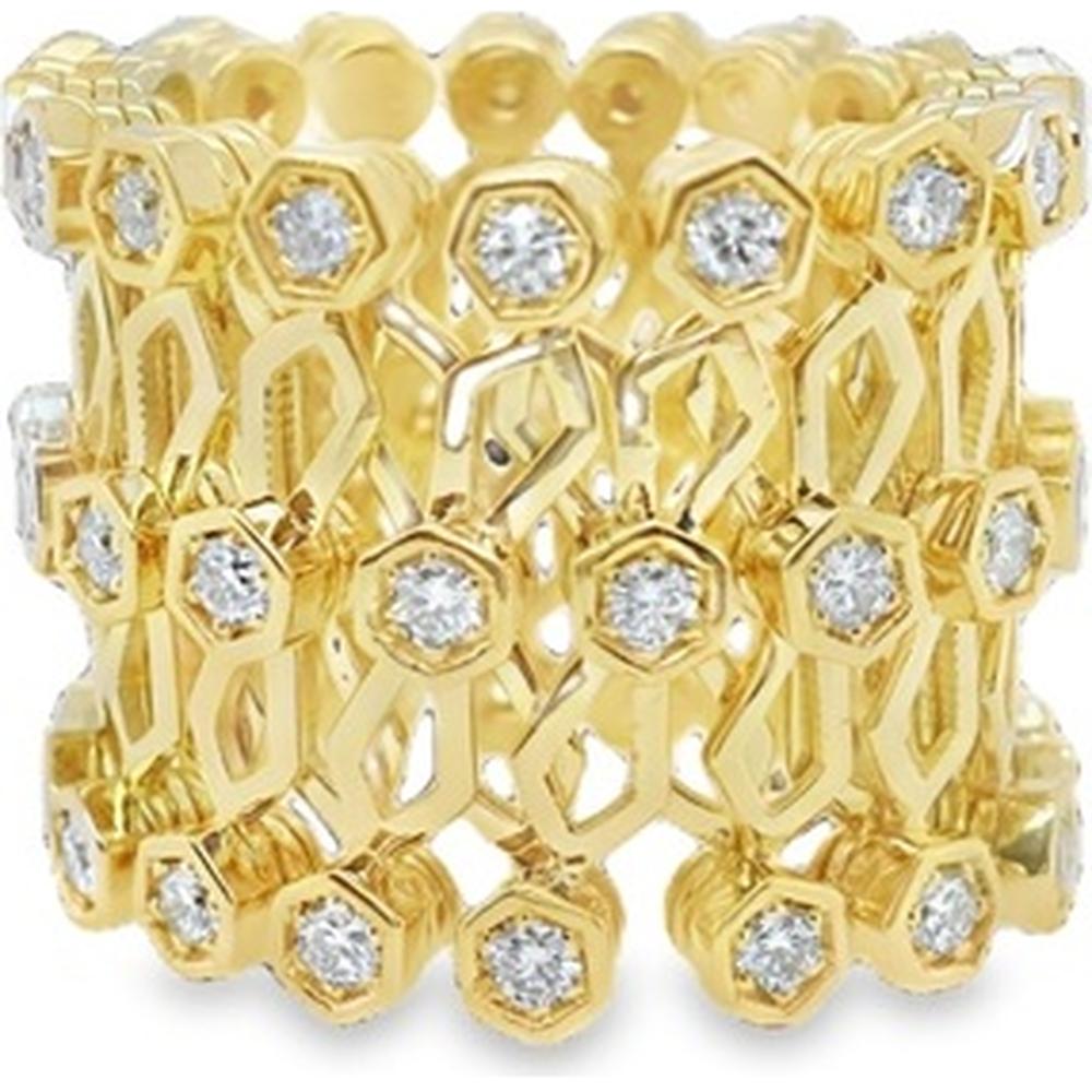 18K Yellow Gold Wide Openwork Ring with Round Diamond Accents by Afarin