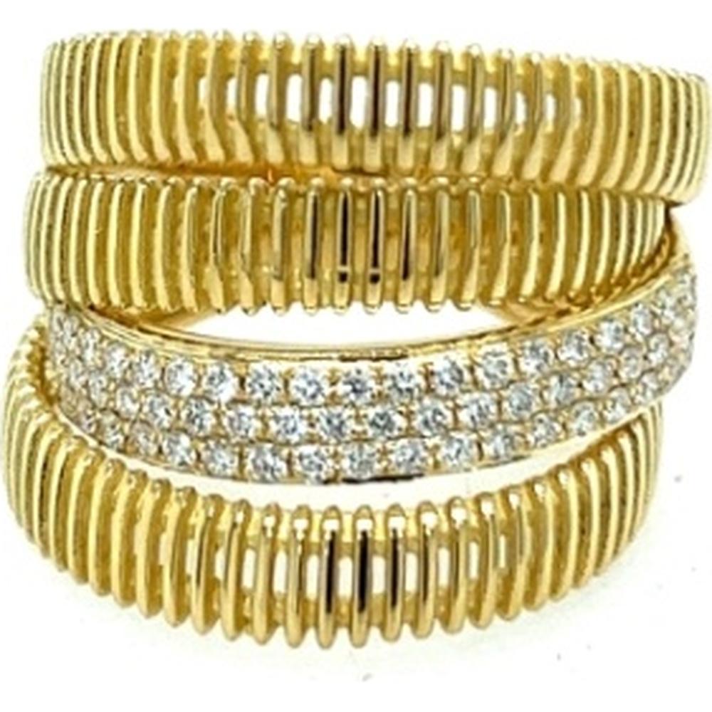 18K Yellow Gold Wide Ribbed Diamond Band Ring by Afarin