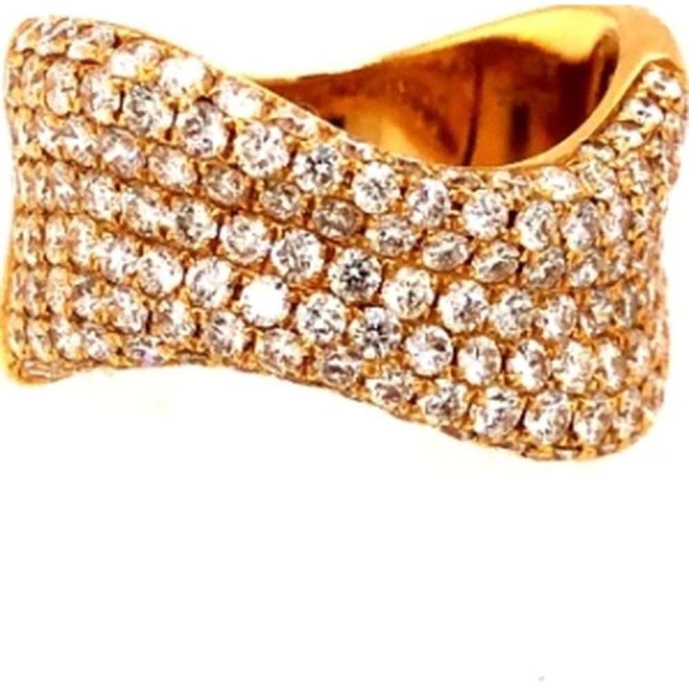 18K Yellow Gold Wide Wave Ring with Pavé Set Round Diamonds by Afarin