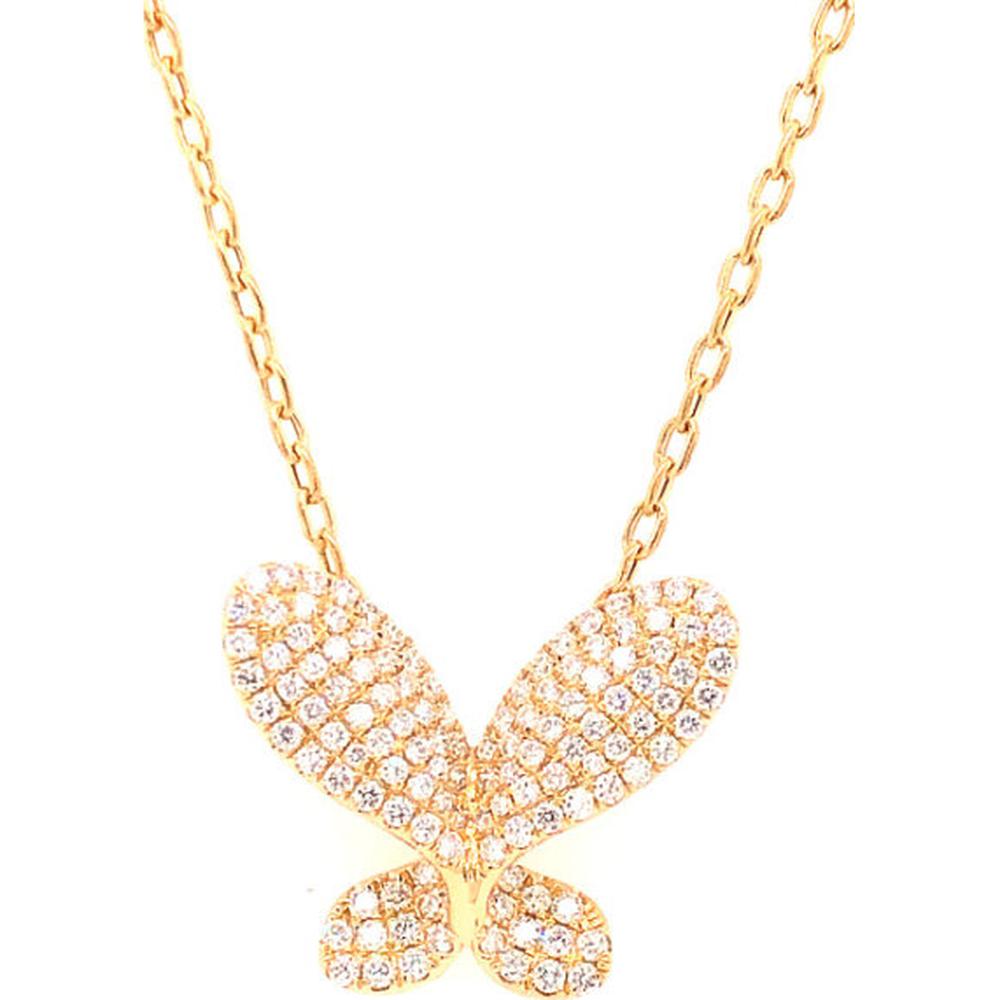 18K Yellow Gold Winged Bird Motif Necklace with Pavé Set Round Diamonds by Afarin