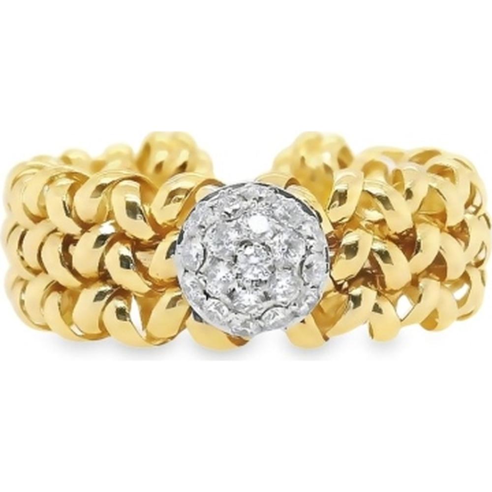 18K Yellow Gold Woven Band Ring with Round Diamond Cluster in White Gold Setting by Afarin