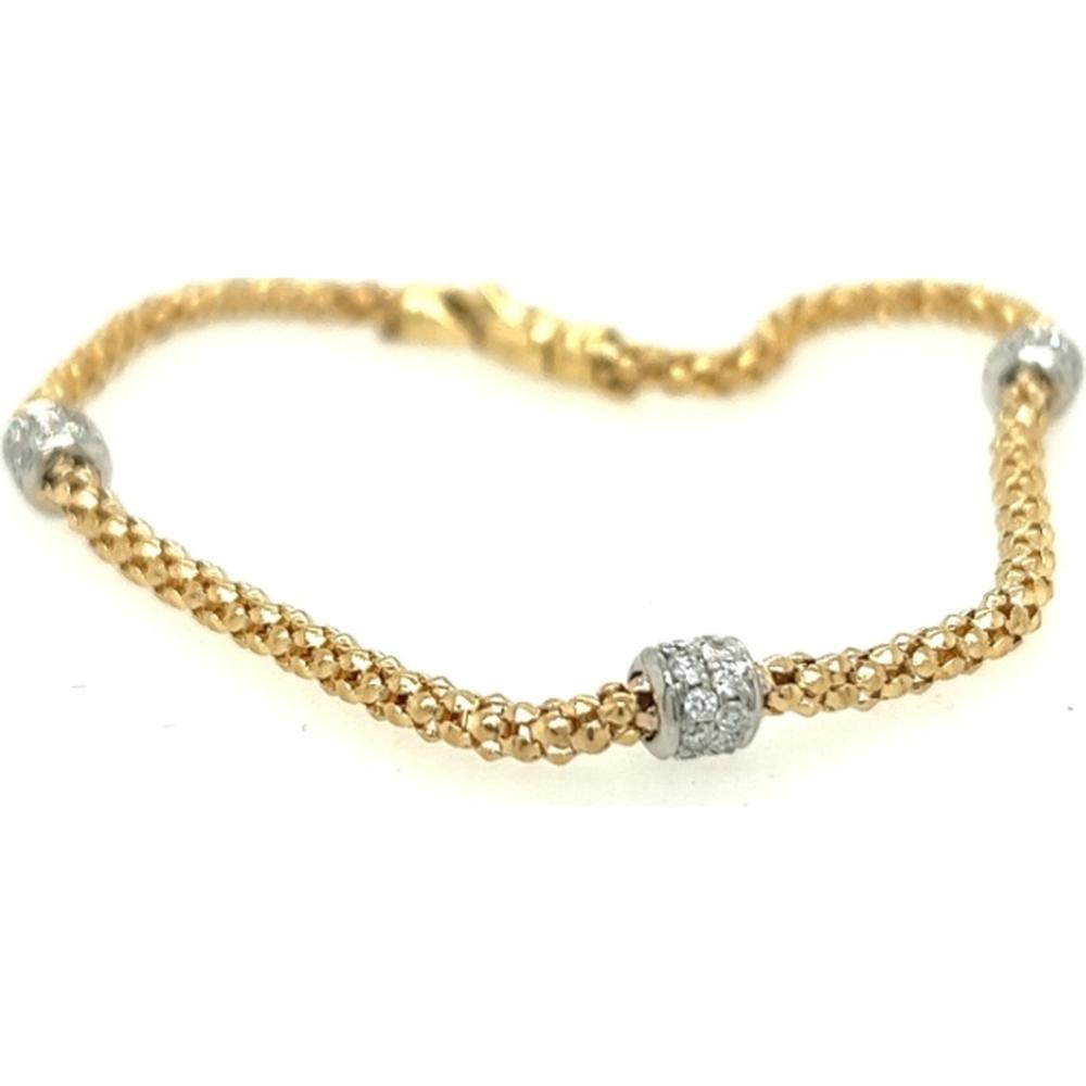 18K Yellow Gold Woven Bracelet with White Gold Diamond Stations by Afarin