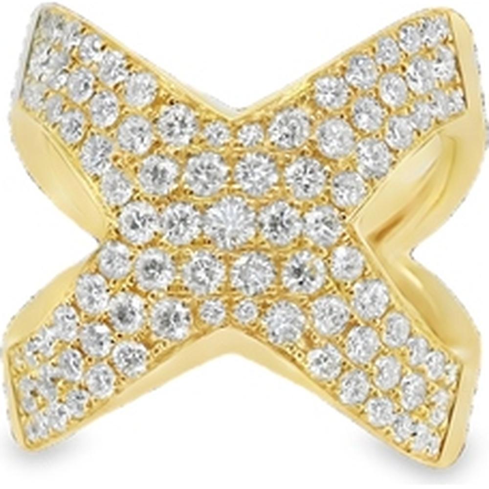 18K Yellow Gold X Design Ring with Round Diamonds by Afarin