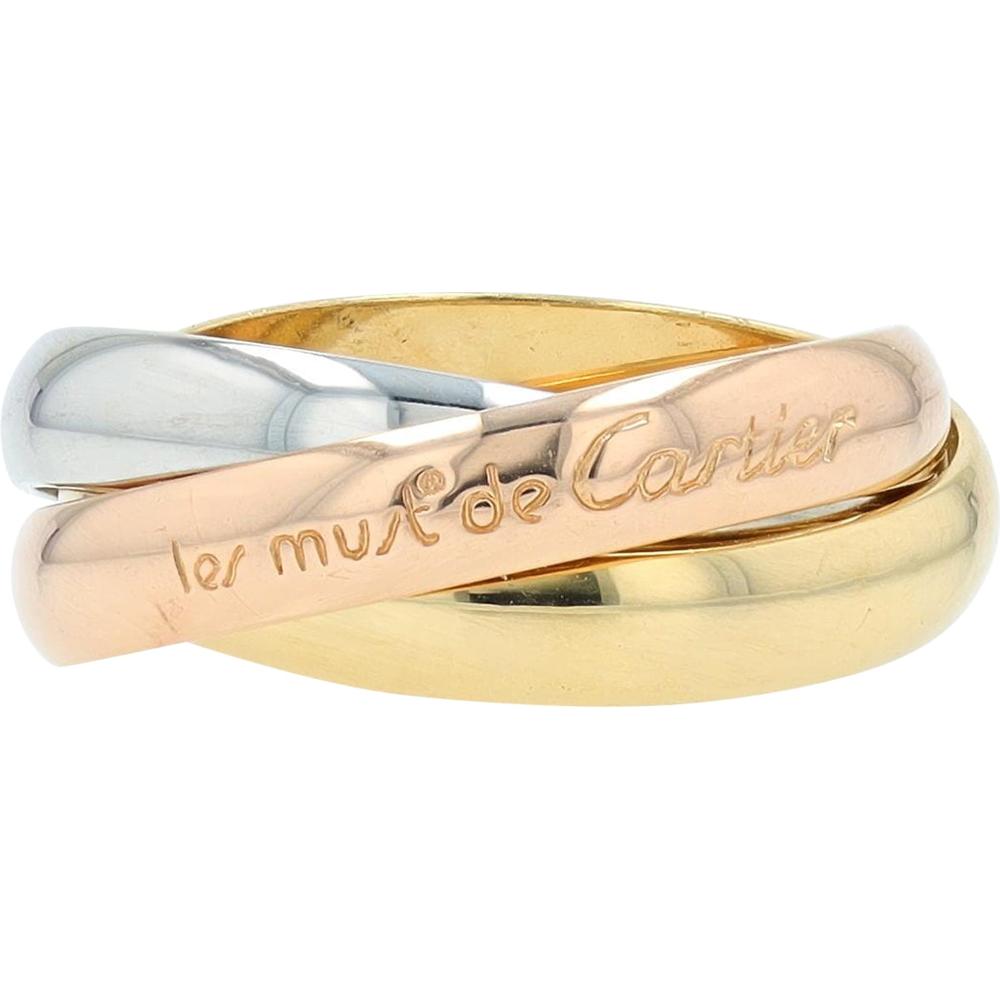 18K Yellow, White & Rose Gold Cartier Trinity Ring with Interlocking Bands - Size 6.5