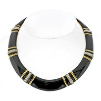 1970s David Webb Black Enamel Diamond Collar Necklace in Platinum & 18K Yellow Gold - Luxury Vintage Statement Piece