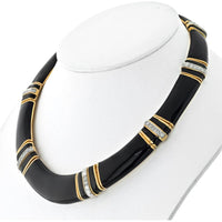 1970s David Webb Black Enamel Diamond Collar Necklace in Platinum & 18K Yellow Gold - Luxury Vintage Statement Piece