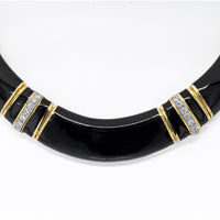1970s David Webb Black Enamel Diamond Collar Necklace in Platinum & 18K Yellow Gold - Luxury Vintage Statement Piece