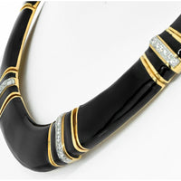 1970s David Webb Black Enamel Diamond Collar Necklace in Platinum & 18K Yellow Gold - Luxury Vintage Statement Piece