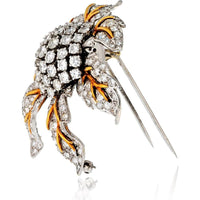 1970s Platinum & 18K Yellow Gold Flower Brooch with 25.00 Carats Round Brilliant Cut Diamonds