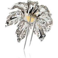 1970s Platinum & 18K Yellow Gold Flower Brooch with 25.00 Carats Round Brilliant Cut Diamonds