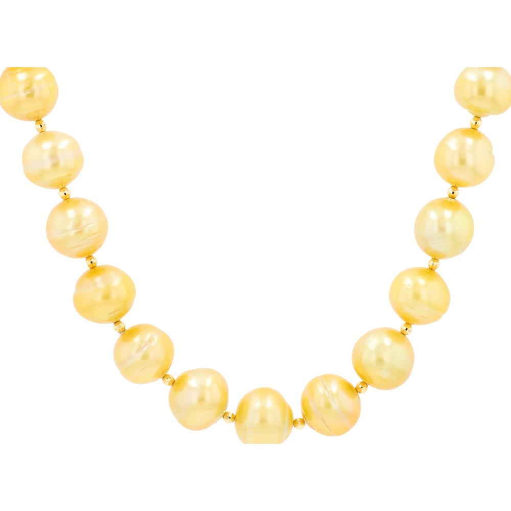 21" Silver Necklace with 12 - 15mm Golden South Sea Pearls - Timeless Luster