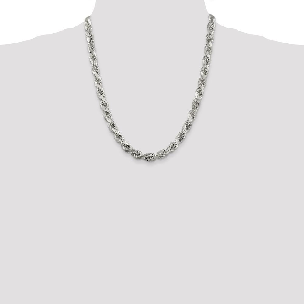 22" Sterling Silver 7.8mm Diamond-Cut Rope Chain with Lobster Clasp by Lumare Gioia