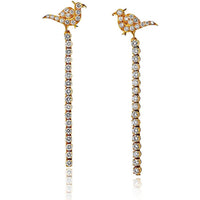 22K Yellow Gold Bird Drop Earrings with 3.50 Carats of Round Diamonds - 2 Inch Length