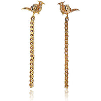 22K Yellow Gold Bird Drop Earrings with 3.50 Carats of Round Diamonds - 2 Inch Length
