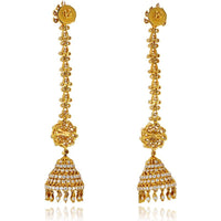 22K Yellow Gold Drop Earrings with Round Brilliant Diamonds in Floral and Jhumka Design - 15.00 Carat Total Diamond Weight