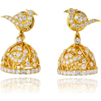 22K Yellow Gold Earrings with 9.00 Carat Total Weight Round Brilliant Cut Diamonds in Bird and Bell Motif Design