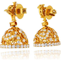 22K Yellow Gold Earrings with 9.00 Carat Total Weight Round Brilliant Cut Diamonds in Bird and Bell Motif Design
