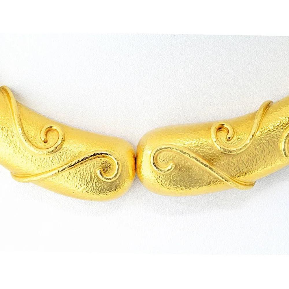 22K Yellow Gold Hammered Scroll Choker Necklace by Zolotas - 235 Grams of Sculpted Elegance