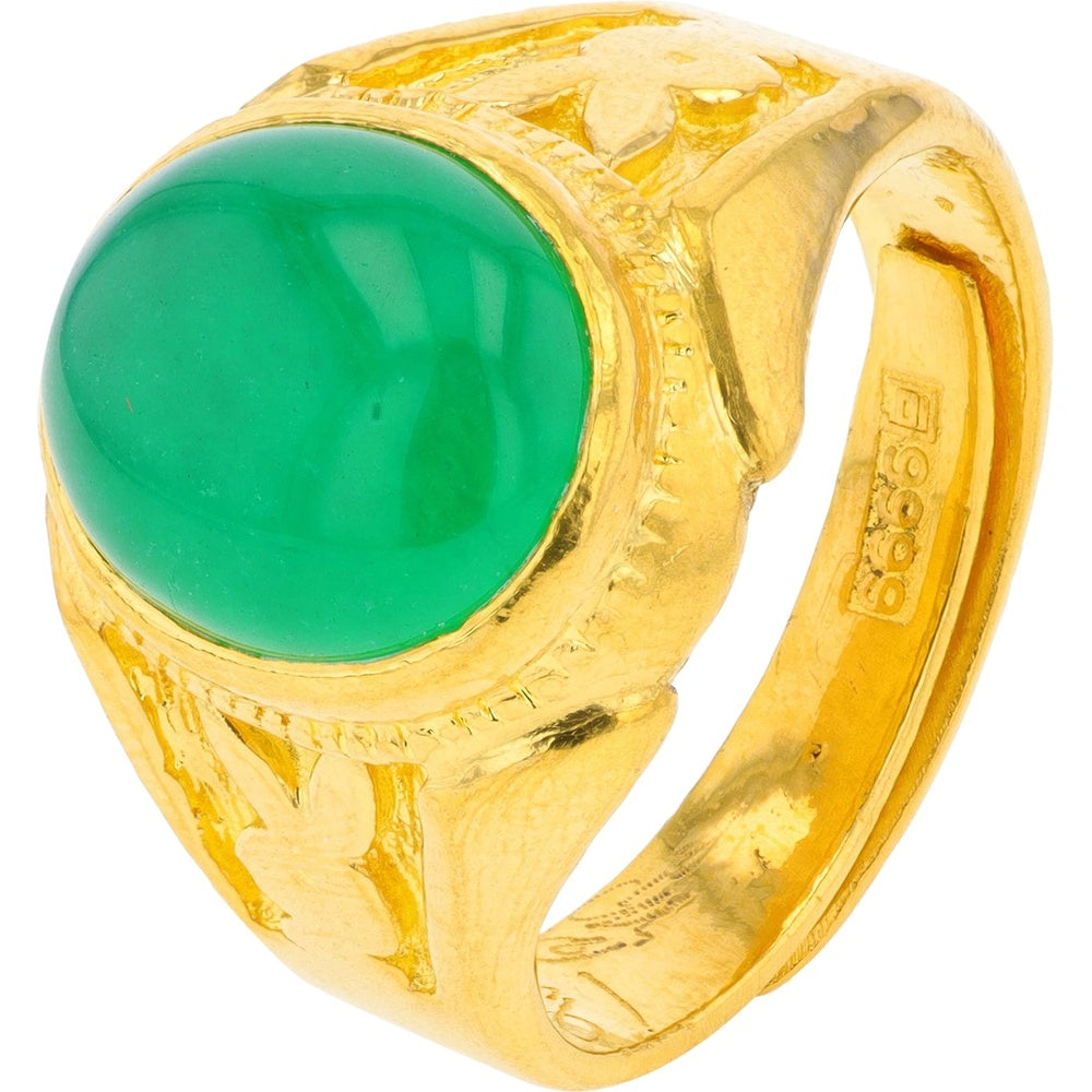 24K Yellow Gold 3.81 Carat Oval Cabochon Chalcedony Bezel Set Ring - Size 7.5