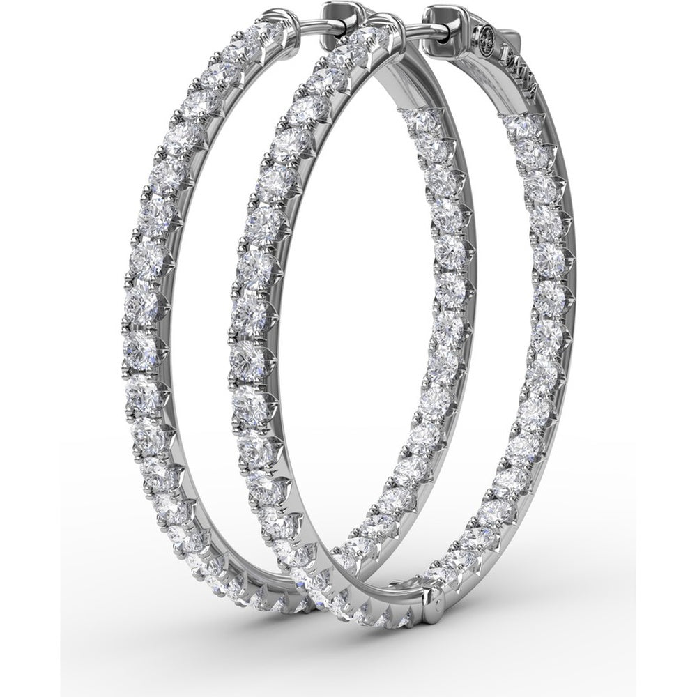 3.15 Carat Total Weight Shared-Prong Round Diamond Hoop Earrings by Fana