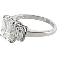 3.20 Carats Emerald Cut Diamond F/VS1 Three Stone Engagement Ring in Platinum