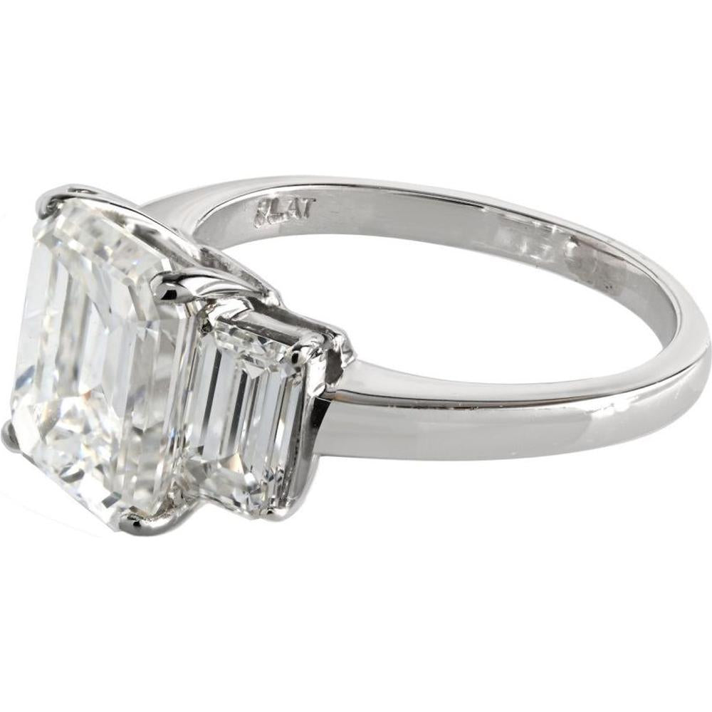 3.20 Carats Emerald Cut Diamond F/VS1 Three Stone Engagement Ring in Platinum