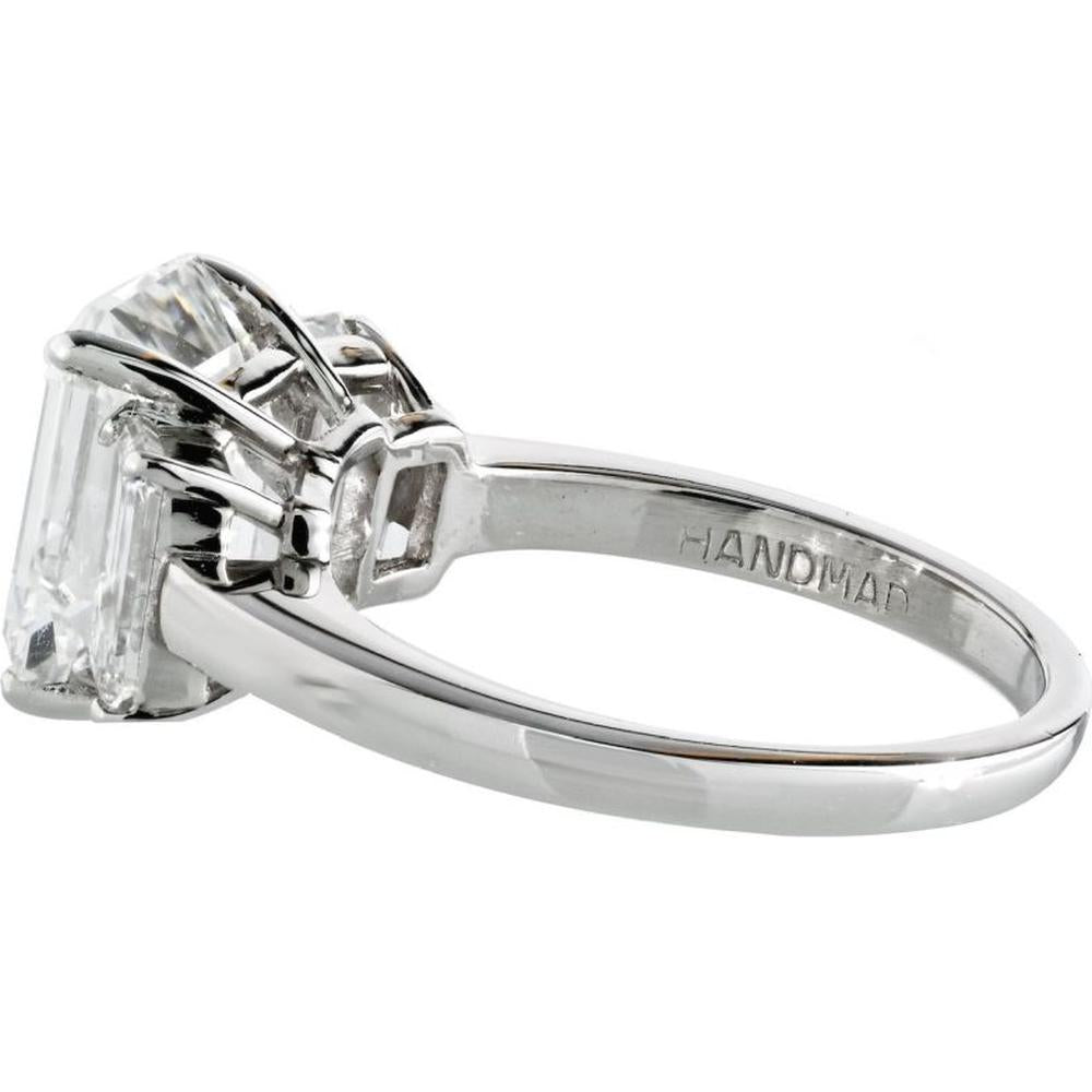 3.20 Carats Emerald Cut Diamond F/VS1 Three Stone Engagement Ring in Platinum